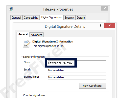 Screenshot of the Lawrence Murray certificate